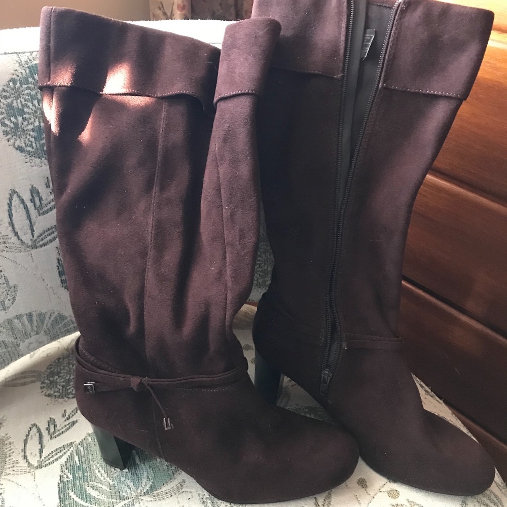 Chocolate Brown Faux Suede Tall Boots - size 8.5W